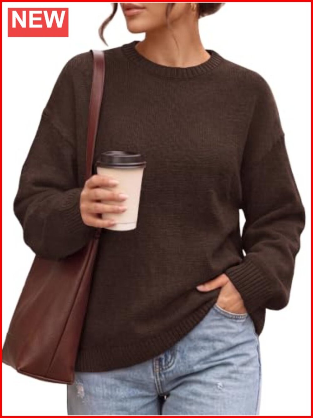 Oversized Crewneck Sweater Women Loose Fit Pullover Fall Winter Tunic Top